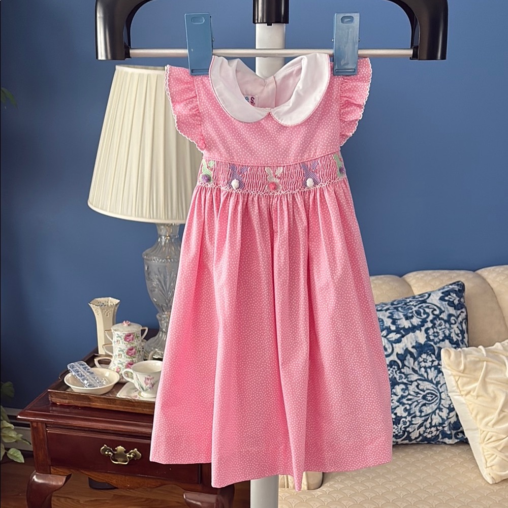Hand Smocked Pink Bunny Easter Dress